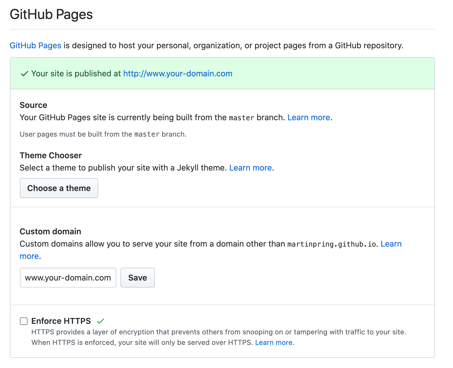 Github repo settings - Github Pages section - HTTP